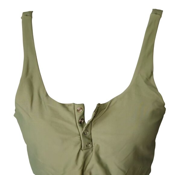 Zaful Women Snap Front Crop Tank Swim TOP ONLY Med Green Knotted Tie Front - Picture 2 of 7